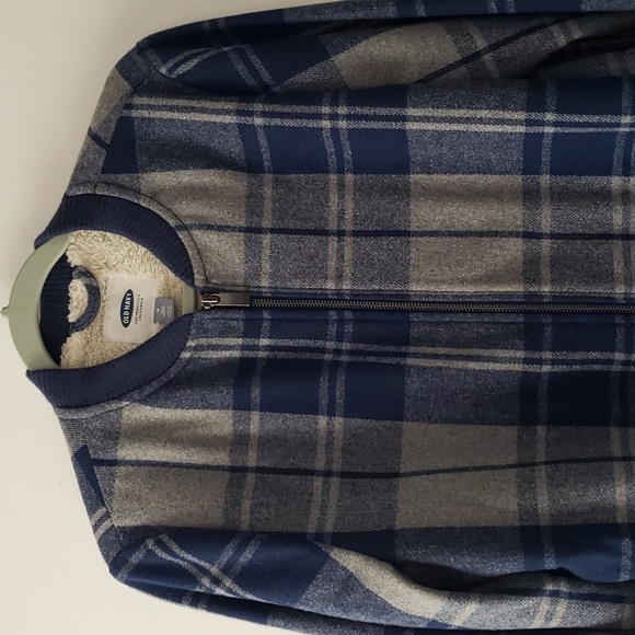 Old Navy Wool Blend Bomber Jacket Plaid Womens Medium Tall Blue Gray - Picture 2 of 14